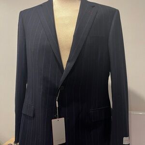 Brand new Samuelsohn 2 piece luxury suit striped wool blue